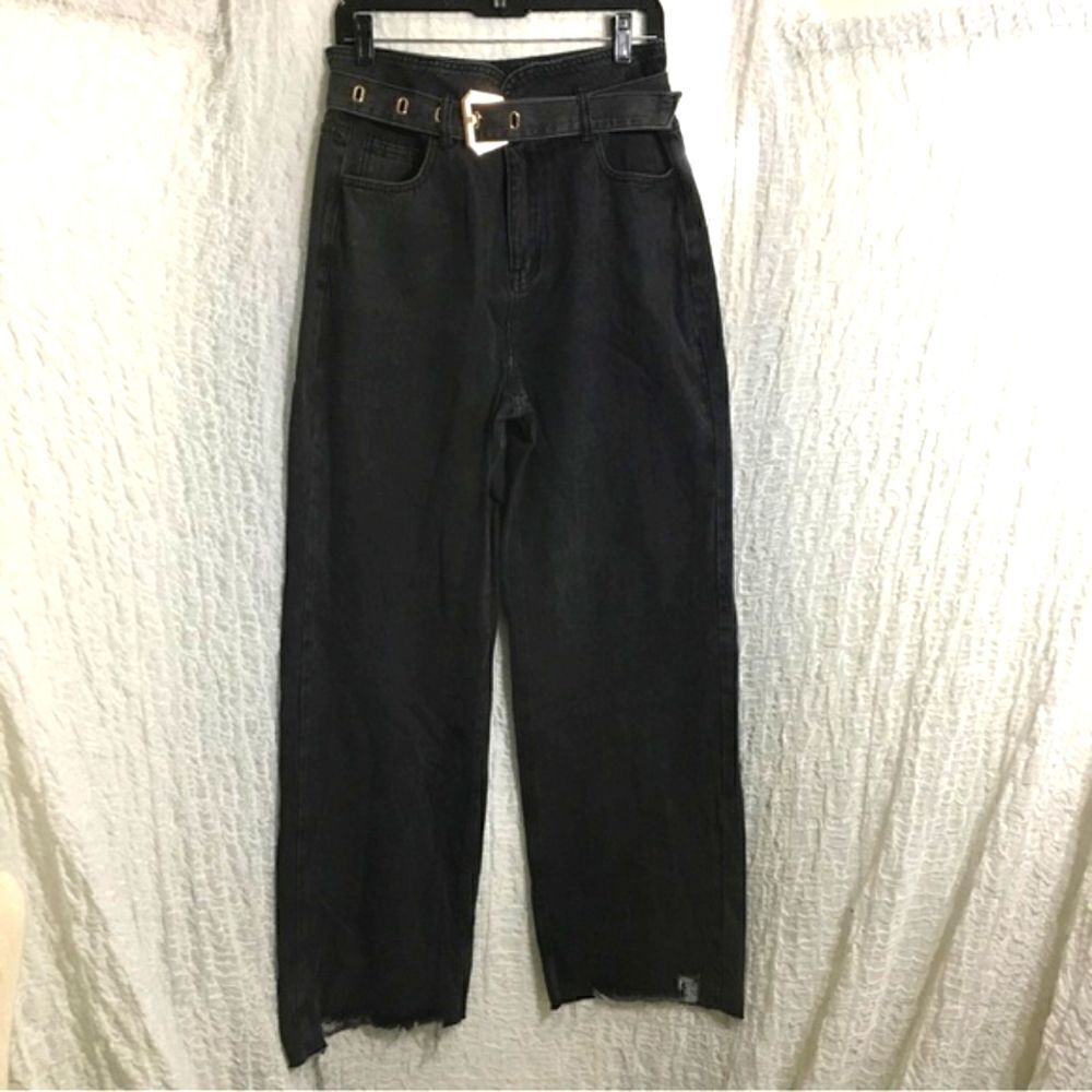 Cloud Ten NWT Black Denim Belted Wide Jeans Size Large